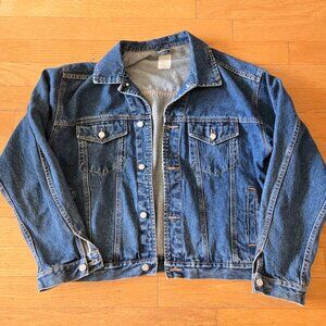 Vintage Old Navy Men's Adult XL Dark Blue Distressed Denim Button Up Jean Jacket